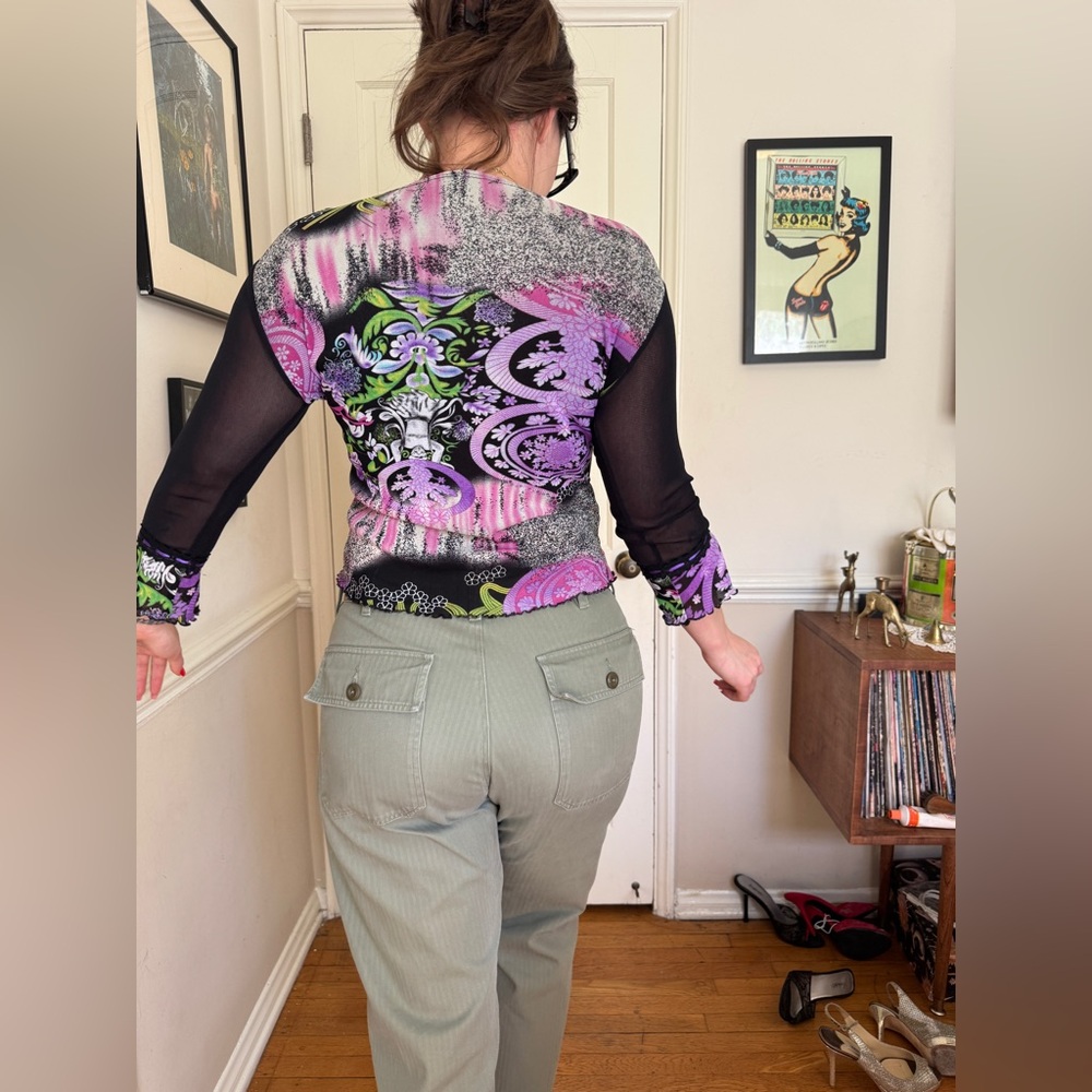 Y2K Vintage Sheer 3/4 Length Sleeve Mesh Top - Picture 2 of 7